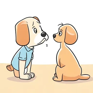 In the cartoon, the cute little puppy looked up at its owner pleadingly, hoping for a treat.