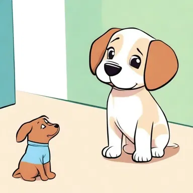 In the cartoon, the cute little puppy looked up at its owner pleadingly, hoping for a treat.