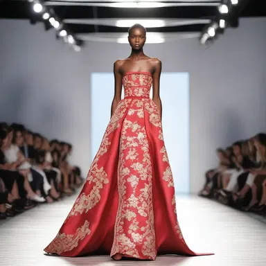 The model walked down the runway, dressed in a pleadingly designed gown that expressed vulnerability and grace.