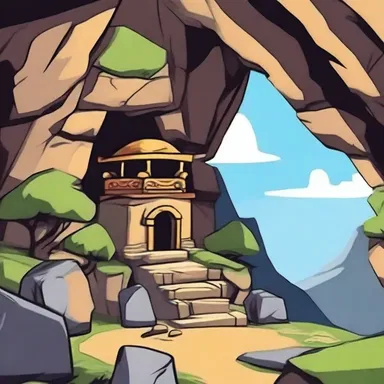 The treasure cave high on the mountain was portrayed as inaccessible in the cartoon, making it difficult for the characters to reach.