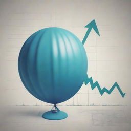 An abstract representation of the economic concept of inflation, symbolized by a large, ballooning dollar sign against a backdrop of fluctuating graphs and charts.