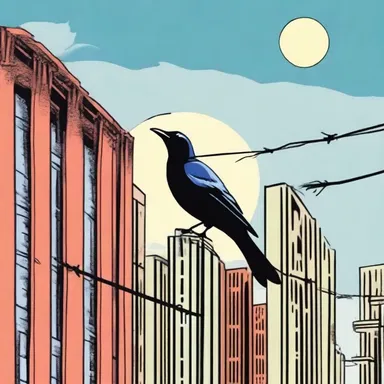 The comic strip featured a grackle perched on a telephone wire, observing the city.