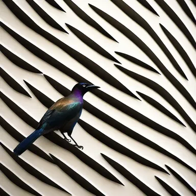 The unique and intricate design of the grackle's feathers inspired the pattern on the wall of the modern art museum.