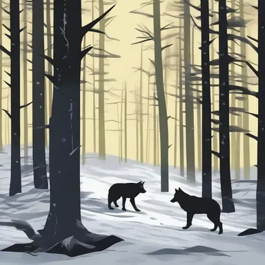 In the gripping novel, the protagonist finds themselves treed by a pack of hungry wolves in the dense forest.