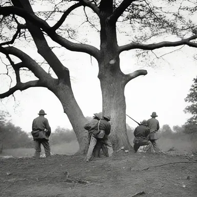 During the Battle of Gettysburg, the Union soldiers were treed by the Confederate forces, finding themselves in a precarious position.