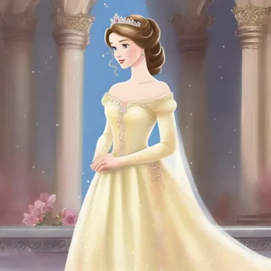 The princess wore a peignoir adorned with sparkling jewels as she waited for her prince to rescue her from the tower.