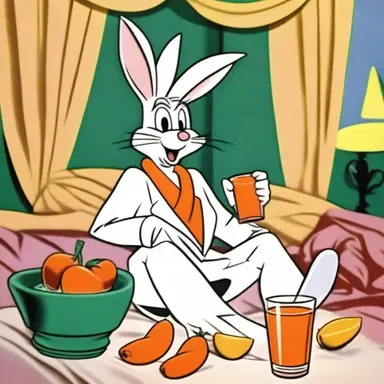 In the classic Looney Tunes cartoon, Bugs Bunny can be seen casually lounging in a peignoir as he sips carrot juice.