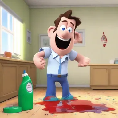 In the latest episode of the animated series, an occurrent humorous mishap takes place when the main character accidentally spills paint all over the house.