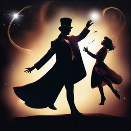 A high quality digital art image illustrating a magician in a dramatic pose, levitating a woman