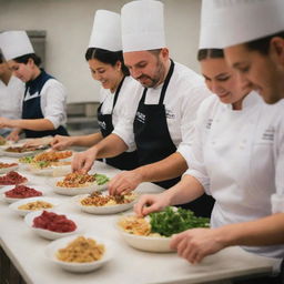 An interactive cooking class full of enthusiastic students and experienced chefs teaching them various recipes.