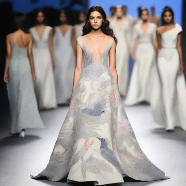 During the fashion show, the designer showcased a stunning dress featuring intricate tern motifs on the embroidery.