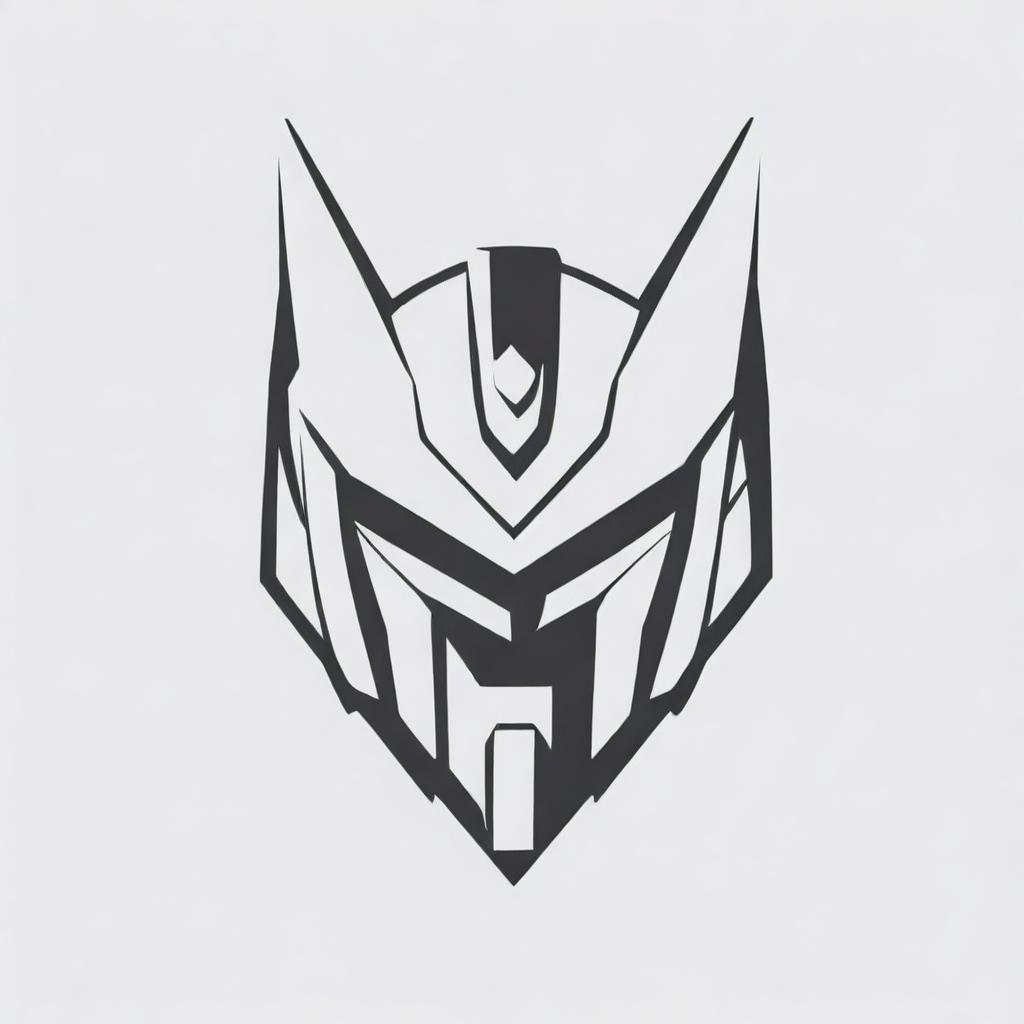 A logo featuring a stylized interpretation of a Gundam Robot, with sharp, bold lines and a sleek design.