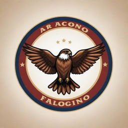 Logo design for 'AR Falcono' with the centerpiece being an artistic depiction of a falcon, incorporating 'AR' into the design