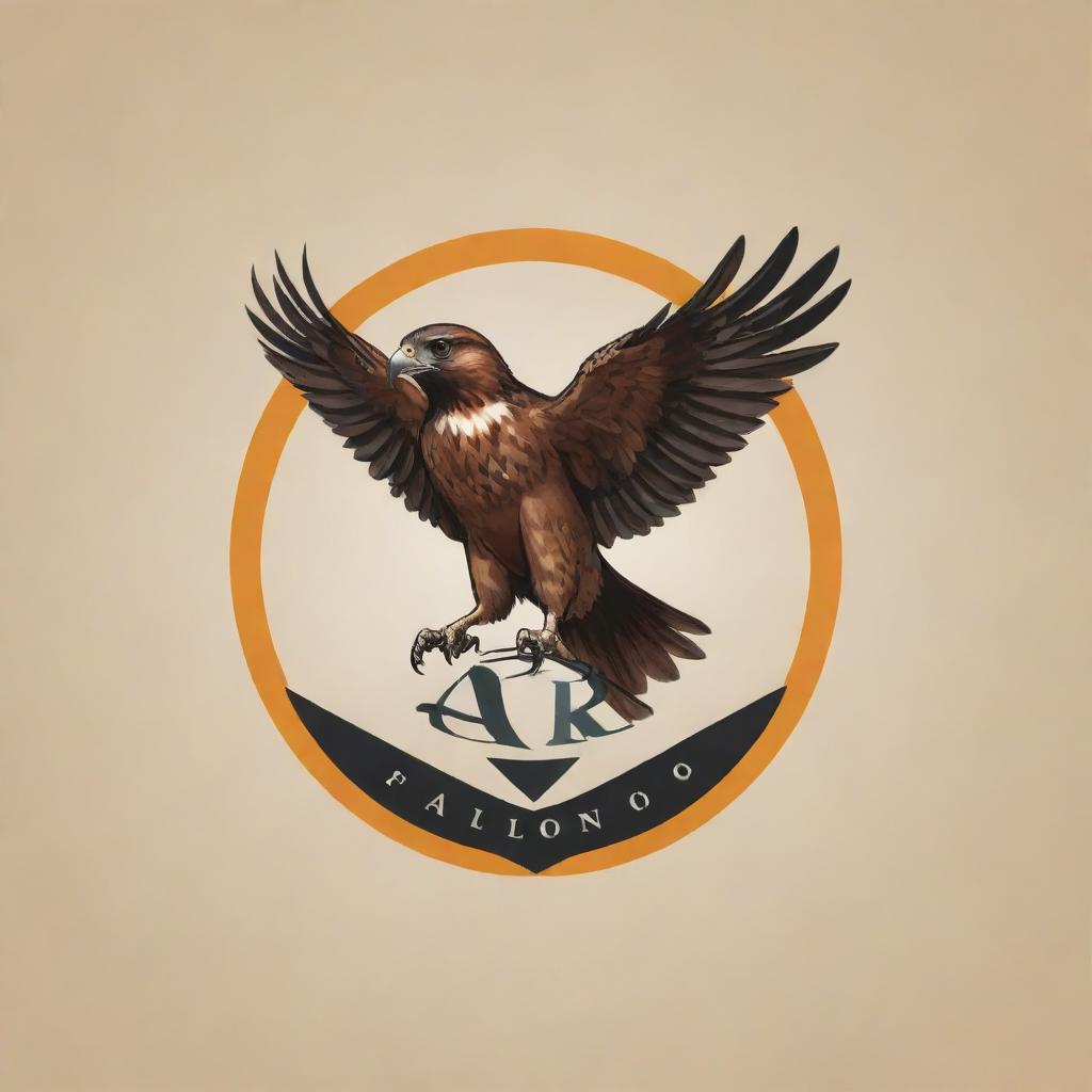 Logo design for 'AR Falcono' with the centerpiece being an artistic depiction of a falcon, incorporating 'AR' into the design