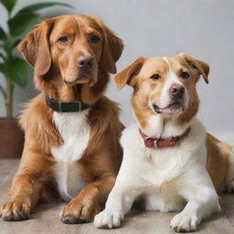 A charming cat and dog sitting together in harmony, displaying friendly camaraderie.