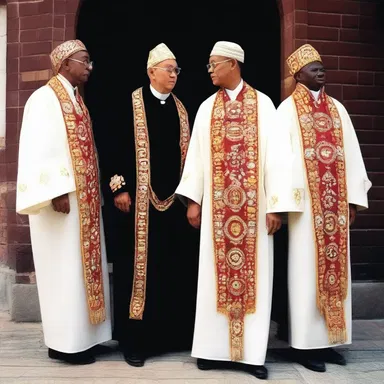 In traditional religious ceremonies, clergymen often wear robes embellished with intricate passementerie as a sign of their important roles.