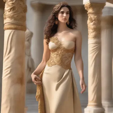According to Greek mythology, the goddess Aphrodite wore a mesmerizing gown with golden passementerie, representing her beauty and allure.