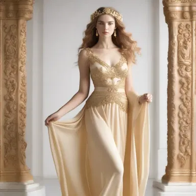 According to Greek mythology, the goddess Aphrodite wore a mesmerizing gown with golden passementerie, representing her beauty and allure.