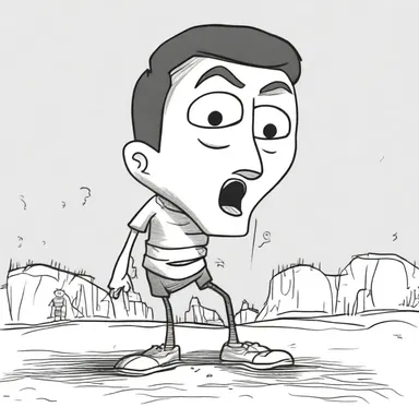 As the cartoon character ran away in fear, his drawn-on superciliary arches accentuated his worried expression.