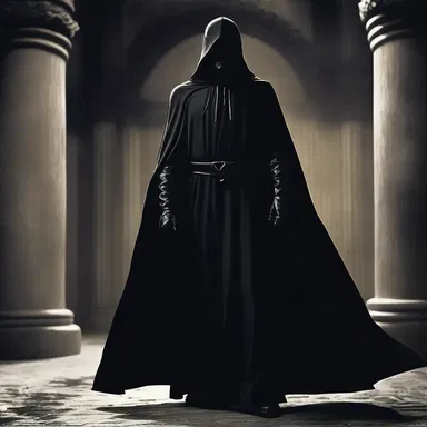 The villain in the movie wore a heavy cloak that cast a shadow over his menacing eyes and sinister superciliary arch.