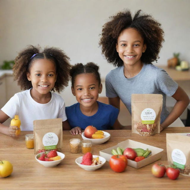 The launch of a new wellness product line for children, featuring a range of healthy foods, set in a back-to-school theme.