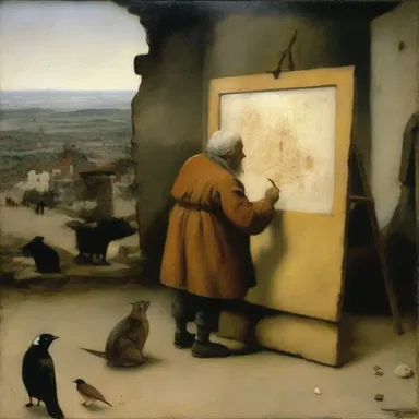 The painter depicted the quidnunc in the background of his masterpiece, observing the lives of others with intense curiosity.