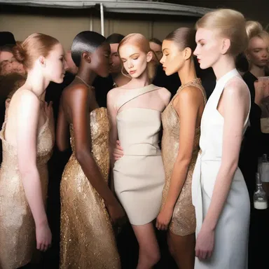 Models huddle together backstage before the fashion show starts.