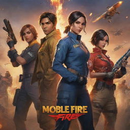 A detailed illustration of the popular mobile game, Garena Free Fire. Characters in specialized gear, against a backdrop of an expansive, competitive battleground.