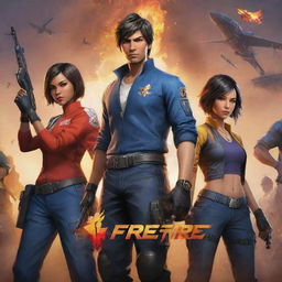 A detailed illustration of the popular mobile game, Garena Free Fire. Characters in specialized gear, against a backdrop of an expansive, competitive battleground.