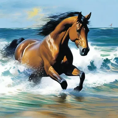 The author used vivid descriptions to depict the graceful movement of the horse-head swimming in the sparkling ocean.