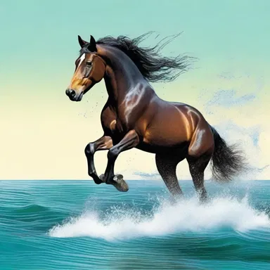 The author used vivid descriptions to depict the graceful movement of the horse-head swimming in the sparkling ocean.