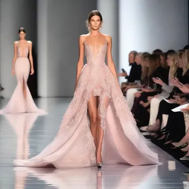 She walked floridly down the runway, flaunting her stunning designer gown.