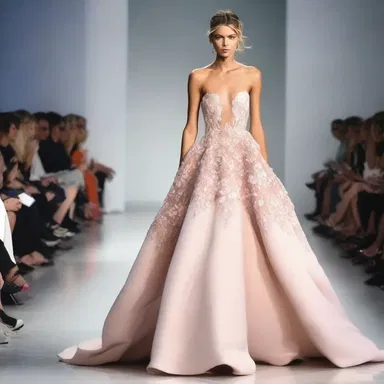 She walked floridly down the runway, flaunting her stunning designer gown.