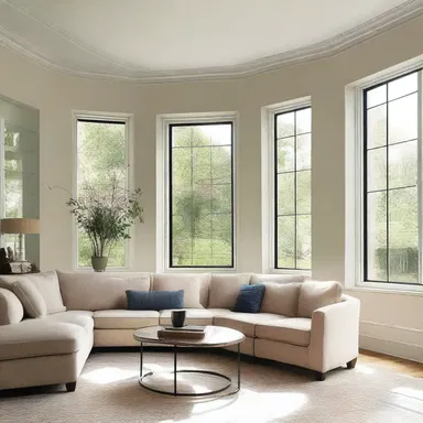 The large windows sent natural light flooding into the room, creating a warm and inviting atmosphere.
