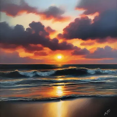 While visiting the art gallery, I catch sight of a breathtaking painting of a sunset over the ocean.