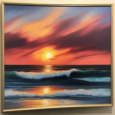 While visiting the art gallery, I catch sight of a breathtaking painting of a sunset over the ocean.