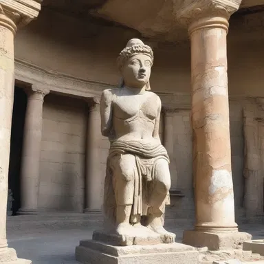 While exploring the ancient ruins, I catch sight of a crumbling statue, believed to be from an ancient civilization.