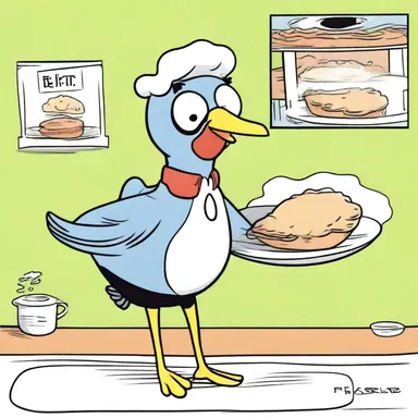 In the quirky comic strip, 'The Adventures of Pie Bird', the pie bird character always saves the day by helping the pies bake evenly and preventing them from overflowing.
