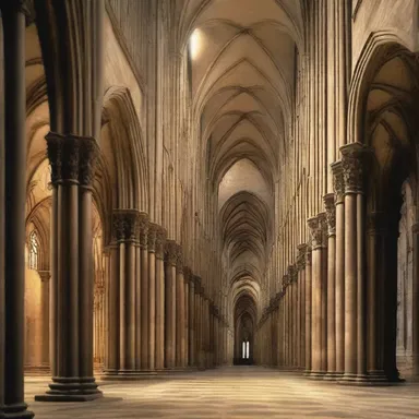 The grandeur of the Gothic cathedral was enhanced by its elaborate procession of arches and columns.