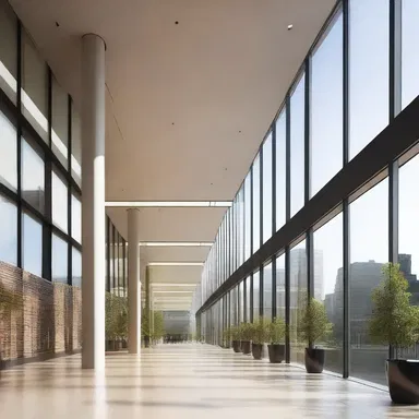 The building's design is based on contemporary architectural principles, with emphasis on natural lighting and open spaces.