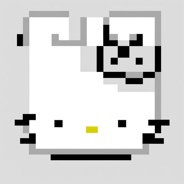 This is a 32x32 pixel art image of Hello Kitty's face, rendered in a bold, monochromatic black against a white background