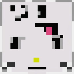 This is a 32x32 pixel art image of Hello Kitty's face, rendered in a bold, monochromatic black against a white background