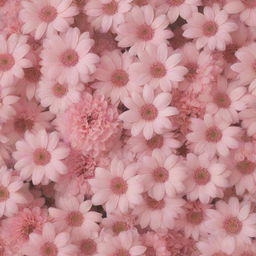 Aesthetic background filled with delicate, vibrant flowers, bathed in soft pink hues.