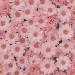 Aesthetic background filled with delicate, vibrant flowers, bathed in soft pink hues.