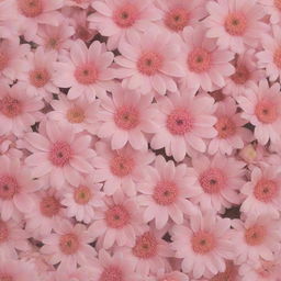 Aesthetic background filled with delicate, vibrant flowers, bathed in soft pink hues.