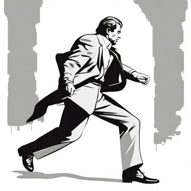 The restive character paces back and forth, unable to sit still, conveying his inner tension.