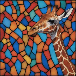 A vivid depiction of a giraffe skin pattern in the style of stained glass against a contrasting background.