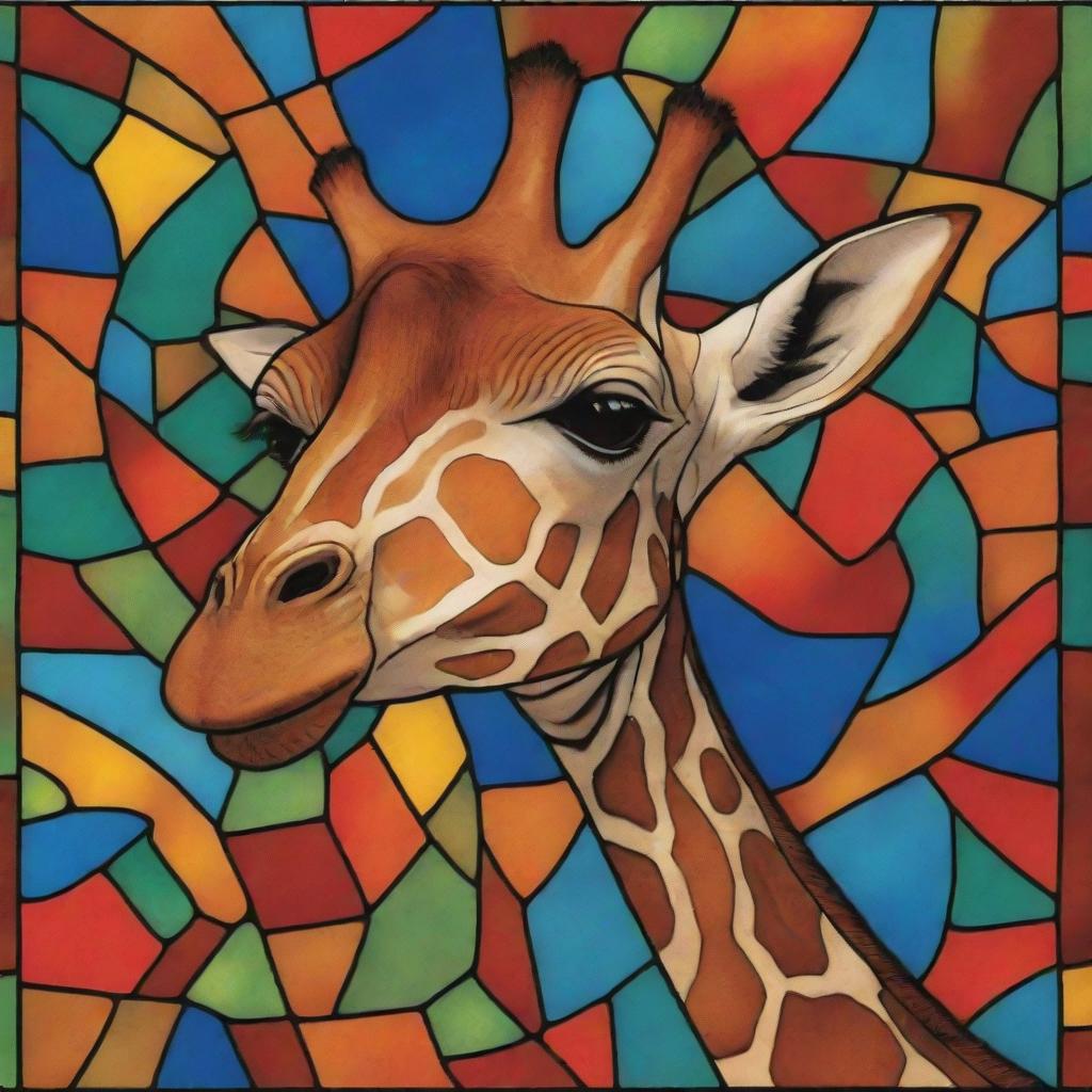 A vivid depiction of a giraffe skin pattern in the style of stained glass against a contrasting background.