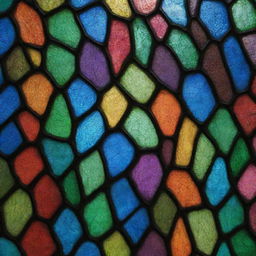 A detailed view of a crocodile skin pattern, imbued with the multi-colored, luminous quality of stained-glass