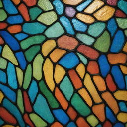 A detailed view of a crocodile skin pattern, imbued with the multi-colored, luminous quality of stained-glass